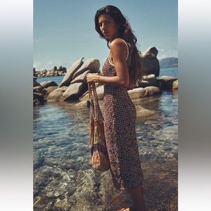 Free People Set The Bar Smocked MIDI Dress in Umber Earth Dark Brown